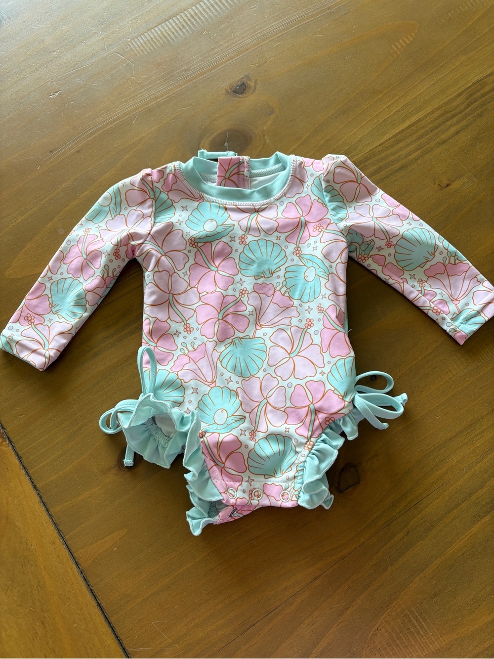 Caden Lane Pink & Mint Seashell Ruffle-Bottom Swimsuit